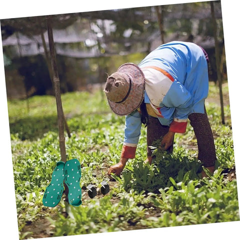 Person gardening with Durable Nylon Lawn Aerator Shoe Straps For Manual Aerator Shoes Quick Assembly And Secure Fit Grippy For Grass Aeration
