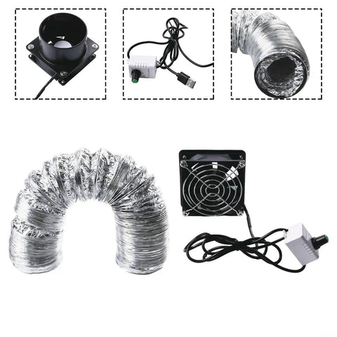 Fume Extractor Fan For Soldering, USB Adjustable Smoke Absorber with 6m Pipe Kit shown with duct and control unit.