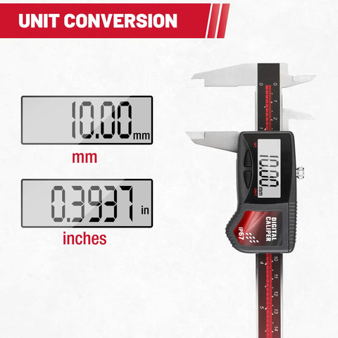 IP67 Digital Caliper 0-6 Inch Range With Large LCD Screen, Stainless Steel Electronic Ruler, Auto Off, unit conversion display