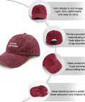 Wine Red Lightweight Women's Dad Hat With Six Ventilation Eyelets, Low Profile Unstructured Cap shown with design details