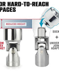 1/4 Inch Drive 12-Piece Swivel Socket Set, 6-Point Metric 5mm To 15mm, Flexible Joint For Tight Spaces, Aluminum Storage Rail Included, Easy Access To Hard-To-Reach Fasteners, chrome flex socket and universal joint adapter
