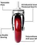 Finnhomy 5-inch swivel caster wheel, front view, red polyurethane wheel, threaded 3/8-16 stem, brake