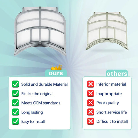 Comparison of dryer lint filter replacement for LG and Kenmore dryers versus inferior alternatives, highlighting durability and ease of installation.