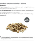 Birch Wood Dowel Pins One Quarter Inch By One Inch One Hundred Pack Kiln Dried Fluted Beveled Ends For Even Glue Distribution And Strong Joints In Woodworking Projects, shown in a loose pile demonstrating quantity and fluted design.