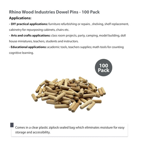Birch Wood Dowel Pins One Quarter Inch By One Inch One Hundred Pack Kiln Dried Fluted Beveled Ends For Even Glue Distribution And Strong Joints In Woodworking Projects, shown in a loose pile demonstrating quantity and fluted design.