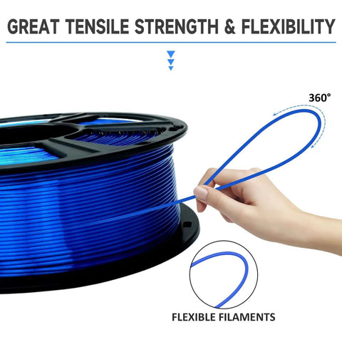 Hand demonstrating flexibility of Silk Royal Blue PLA Filament 1Kg Spool 1.75mm For 3D Printing With High Detail Glossy Silk Finish Tolerance 0.03mm
