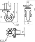 Smooth Rollin Rock Solid Heavy Duty Caster Wheels Set Of 4 With 7 16 Inch Stem Swivel TPR Replacement Wheels technical drawing