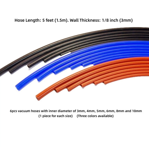 Top Notch 6-Pack 5FT High Performance Black Silicone Vacuum Tubing Hose Kit For Cars With 1/8 To 3/8 Inch Sizes And Tough High Heat Resistant Lines Built To Last, 6 silicone hoses