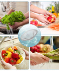 Stainless Steel Sink Strainer Basket 2.25 Inch Drain Hair Catcher 4 Pack for kitchen, shown with fresh produce.