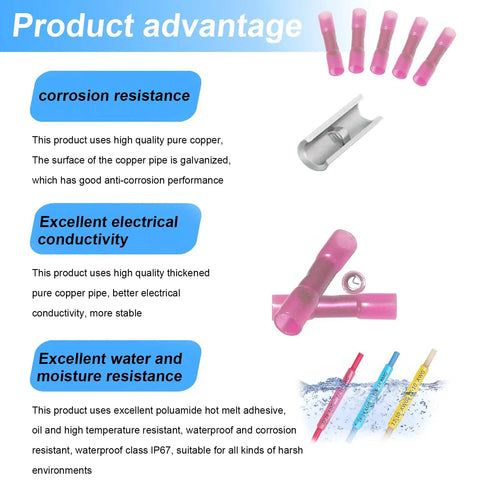 10 Pieces 8 AWG Heat Shrink Butt Connectors Kit Waterproof Insulated Marine Automotive Crimp Terminals For Marine Electrical Splices With Tinned Copper Conductors Durable Quick Connectors showcasing product advantages in corrosion resistance and electrical conductivity