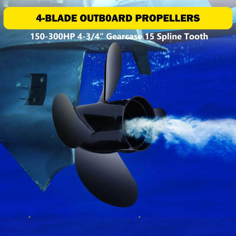 Hub Kit Included 15 Inch 15 Pitch Aluminum Outboard Propeller Four Blade Right Hand Rotation Fits Mercury MerCruiser Alpha Bravo One 135 300HP 15 Dia Prop Replacement Back Up for 2 and 4 Stroke Engines