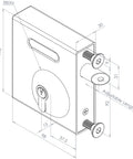 Heavy Duty Bolt On Long Throw Key Latch For Outdoor Gates Stainless Steel Double Sided LockIncludes Three Keys and Support Plate dimensions drawing
