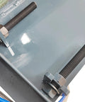 Heavy Duty Pneumatic Pipe Cutter For 0.78 To 3.94 Inch Round And Square Metal Tubes 220V showing detailed bolt assembly on the cutting base.