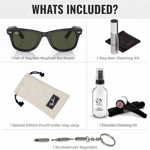 Square Shaped Non-Polarized Sunglasses With Green Lenses For Men And Women, Includes Official Eyewear Kit with accessories displayed