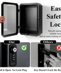 Heavy Duty Ev Charger Lock Box And Outdoor Wall Enclosure With Ip65 All Season Weatherproof Steel Case, Clear Acrylic Door View, Bulletproof Combo Lock, No Hassle Cable Manager, Garage Ready Setup For Level Two Plugs, open view with keyless lock mechanism
