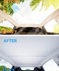 Motrobe Model Y sunshade roof for Tesla Model Y; foldable gray glass sunroof cover with UV and heat insulation.