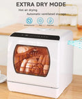 Compact Countertop Dishwasher With Five Beast Mode Wash Cycles And No Brainer Setup For Tiny Apartments Featuring A Built In Water Tank displaying dishes in drying mode.