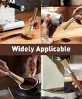 Grinder Cleaning Brush Set With Walnut Wood Handle And Natural Bristles For Espresso Machines And Home Baristas in use