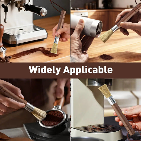 Grinder Cleaning Brush Set With Walnut Wood Handle And Natural Bristles For Espresso Machines And Home Baristas in use