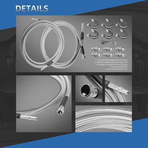 Upgrade Your Ride With Sleek Stainless Steel Braided Fuel Line Kit For Chevy Silverado And GMC Sierra 1500 Classic Or Heavy Duty Models From Year 2004 To 2010 Featuring Durable PTFE Hoses Perfect For Easy Install And Reliable Performance Under Pressure