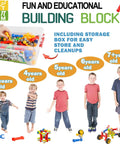 Epic 170 Piece STEM Building Toys Kit For Kids Aged 4 8 With 6 Color Tools And 20 Wheels, storage box and child age range.