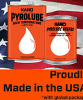 Graphite Enhanced High Temperature Non Drip Lubricant For Furnaces Kilns Ovens Chains And Conveyor Systems Heat Resistant Industrial Grease Can 5 Lb Heavy Duty with USA flag background.