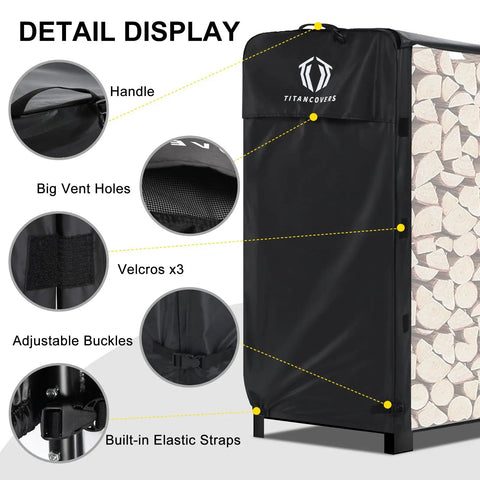 Detail view of 4Ft Firewood Rack Cover Made With 600D Heavy Duty Oxford, Waterproof, Windproof And Sunproof Outdoor Wood Rack Protector