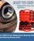 Front Wheel Bearing Tool Kit 19 Piece Set For Press And Puller Wheel Hub Bearing Removal And Installation FWD Master Set Heavy Duty Pro Grade For Easy Shop Quality Service in red case