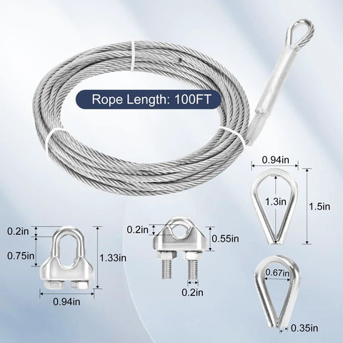 Heavy Duty Quarter Inch Stainless Steel Cable 25 Ft Wire Rope With 7x19 Aircraft Cable Construction 6400 Lbs Breaking Strength Zip Line Kit