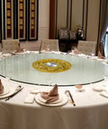 Tempered Glass Lazy Susan Turntable For Kitchen And Dining Tables, 360 Degree Silent Bearing Swivel Tray on round dining table