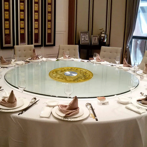 Tempered Glass Lazy Susan Turntable For Kitchen And Dining Tables, 360 Degree Silent Bearing Swivel Tray on round dining table