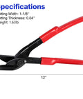 12 Inch Heavy Duty Strapping Cutter For Steel Pet Pp Bands With Chrome Vanadium Blade showing red handles and cutting specifications.