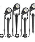 Low Voltage LED Landscape Lights Kit 4 Pack With Transformer Plug In 12V Warm White Spotlight For Backyard Pathway Tree Poolside IP65 Waterproof Outdoor Lighting Easy Install With Stakes And Cables