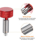 Pro Grade Spring Plunger Set With Knurled Handle M6x1 Quick Slide Pin for Jigs and Vises showing red handle and stainless steel body.