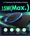 15W Samsung fast wireless charging on a black magnetic pad for 2 Pack Magnetic Wireless Charger Pads With 6ft Cable 15W Fast Charging Strong Magnetic Alignment Locks Your Phone In Place No Slips Works With Galaxy S26 S25 S24 S23 S22 S21 And Pixel 9 8a 7a 8 7 Pro.