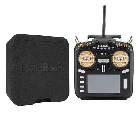 V16 Max ELRS 2.4GHz Multi Protocol 16CH FPV Transmitter with EdgeTX OpenTX, touchscreen, shown with protective case