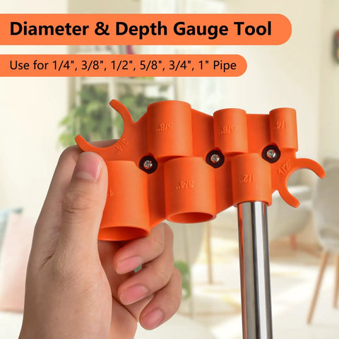 Hand holding 2 Pack Pipe Deburring and Chamfer Tool Kit With One Quarter Inch To One Inch Depth Gauge, inner outer reamer visible