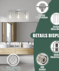 Three Light Brushed Nickel Vanity Light Over Mirror With Glass Shades UL Certified Bathroom Wall Fixture Modern Damp Rated Sconce