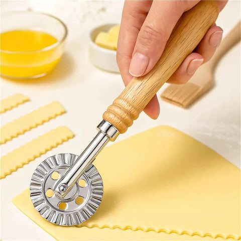 Hand using Multipurpose Dough Roller And Pastry Wheel Cutter For Pizza Round Blade Pizza Cutter Pro Grade Dope Easy Grip Gadget