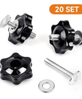 Twenty Piece One Quarter Inch Twenty T Track Knob Kit With Sixty T Slot Bolts Washers And Star Knobs for woodworking kits