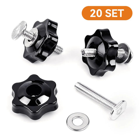 Twenty Piece One Quarter Inch Twenty T Track Knob Kit With Sixty T Slot Bolts Washers And Star Knobs for woodworking kits
