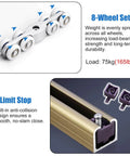 Sliding Glass Barn Door Hardware Kit For Shower Doors With 3 Mm Aluminum Track And Stainless Steel Rollers detail view