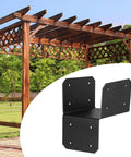 Pergola with black roof joint connector set, 4 steel brackets for gazebo frame support in backyard, heavy duty high strength steel.