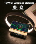 Bedside Lamp With Qi Wireless Charging Pad And Touch Dimmer LED Desk Reading Lamp With Three Color Modes Eye Caring Light For Home Dorm Office Kids And Adults shown with phone charging