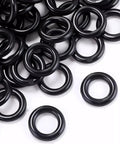 One Hundred Black Plastic Roman Blind Curtain Rings O Rings For Window Treatments Smart Cord Guides Top view of 13mm black plastic O rings.