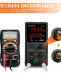 30V 5A Adjustable DC Bench Power Supply With 4 Digit LED Display, Data Hold, Coarse And Fine Adjustment, with precision encoder knob.