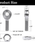 3/8 Inch Heim Joint Rod End Kit With Jam Nut And Bung Chromoly Panhard Kit dimensions showing threads and measurements