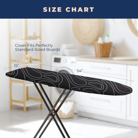 Beefed Up Extra Thick Ironing Board Cover And Pad With Heavy Duty Padded Layers Non Stick Scorch And Stain Resistant Silver Coated Surface Standard 15x54 With Elasticized Edges Black Pure Cotton Eco Friendly Non Toxic shown on ironing board size chart