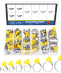 76 Piece Adjustable 8 To 44 mm Range Hose Clamps Kit with plastic handle in open storage case
