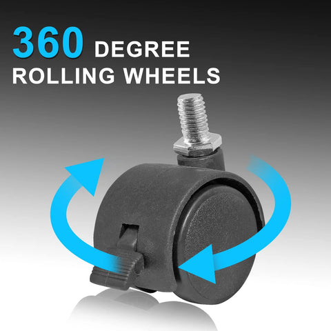 4Pcs 1 Inch Plastic Caster Wheels With Swivel M8 X 13mm Stem, Black Nylon And Metal Construction, 30mm Wheel Diameter